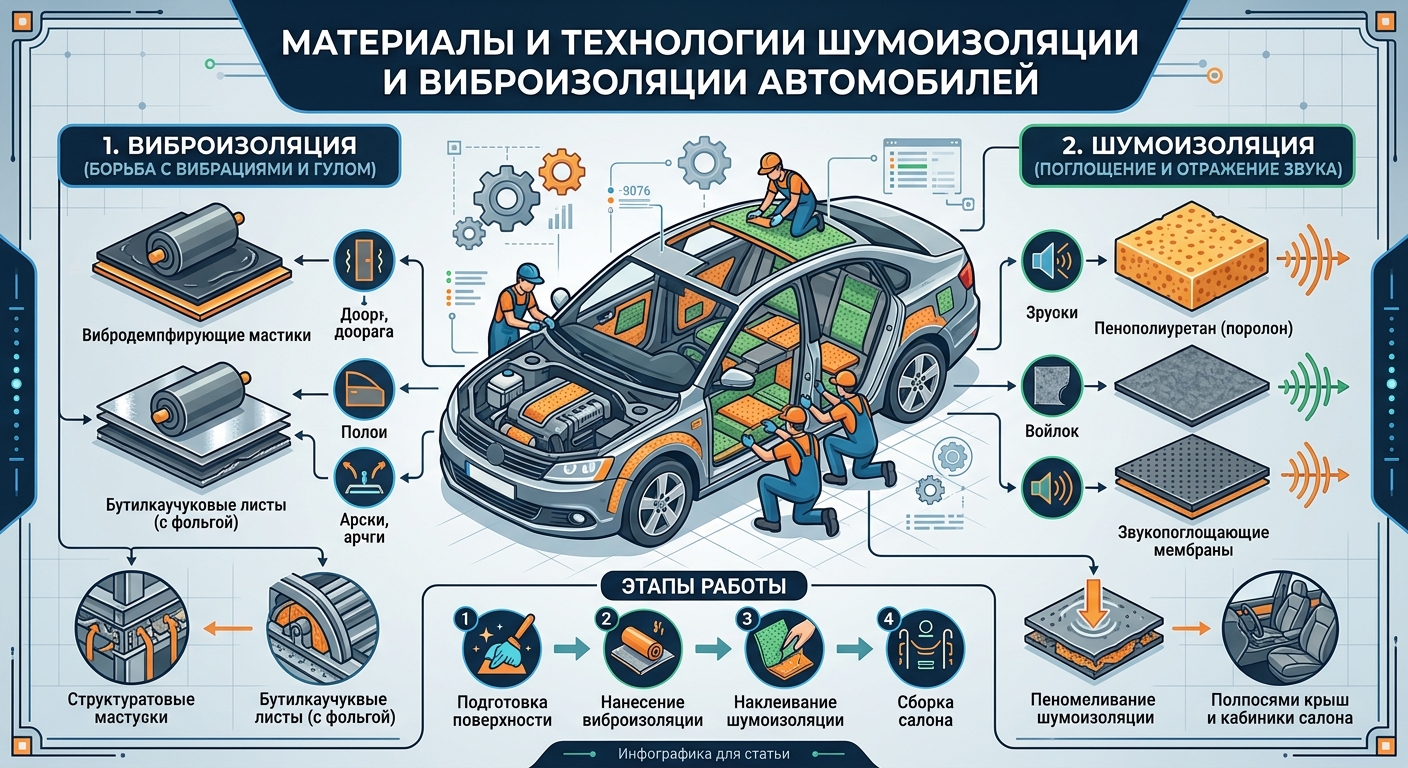 Материалы и технологии шумоизоляции и виброизоляции автомобилей