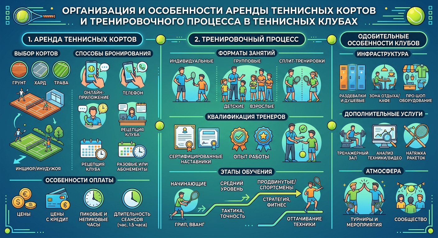 Организация и особенности аренды теннисных кортов и тренировочного процесса в теннисных клубах