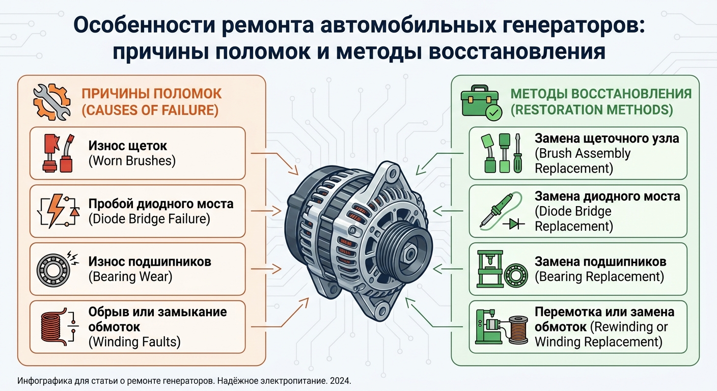 Особенности ремонта автомобильных генераторов: причины поломок и методы восстановления